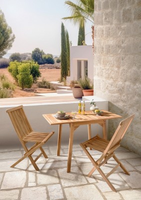Outdoor-Tisch-Balkontisch-Stuhl-Teak-Teakholz