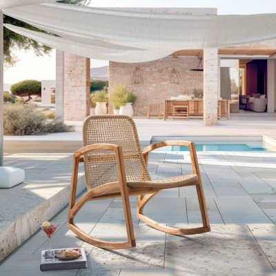 Outdoor-Schaukelstuhl-Teakholz-Rattan