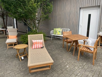 Teakliege-Auflage-Geflechtliege-Teakholz-Tisch-Sthle
