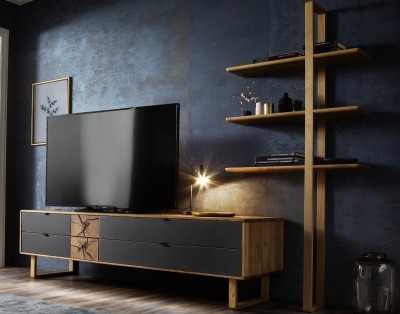 Wohnwand-Wildeiche-Natur-Anthrazit-Holzkufe-Regal